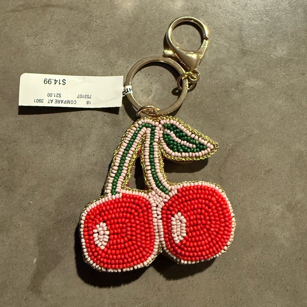Beaded Cherry Keychain